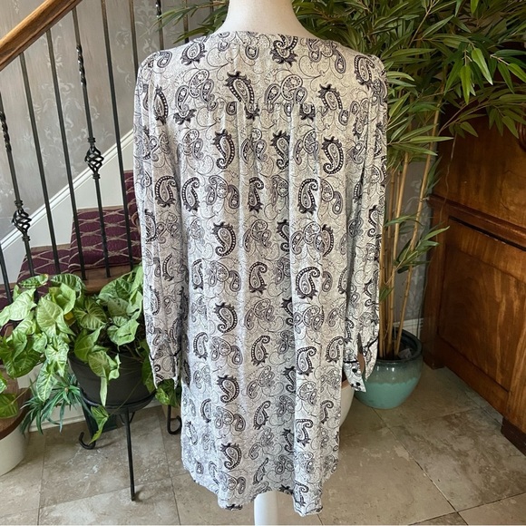 LOFT Peasant Style Paisley Print Dress Size L White w Black Design Oversized - Picture 7 of 11